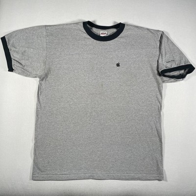 Vintage Apple Mac OS X Tiger Ringer Shirt Mens XL Gray Team Tiger 10.4 Y2K Promo