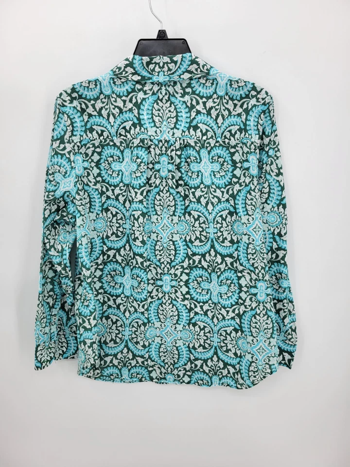 Talbots Top Womens Plus X Blue Green Baroque Print Long Sleeve Button Up Blouse - Image 2 of 4