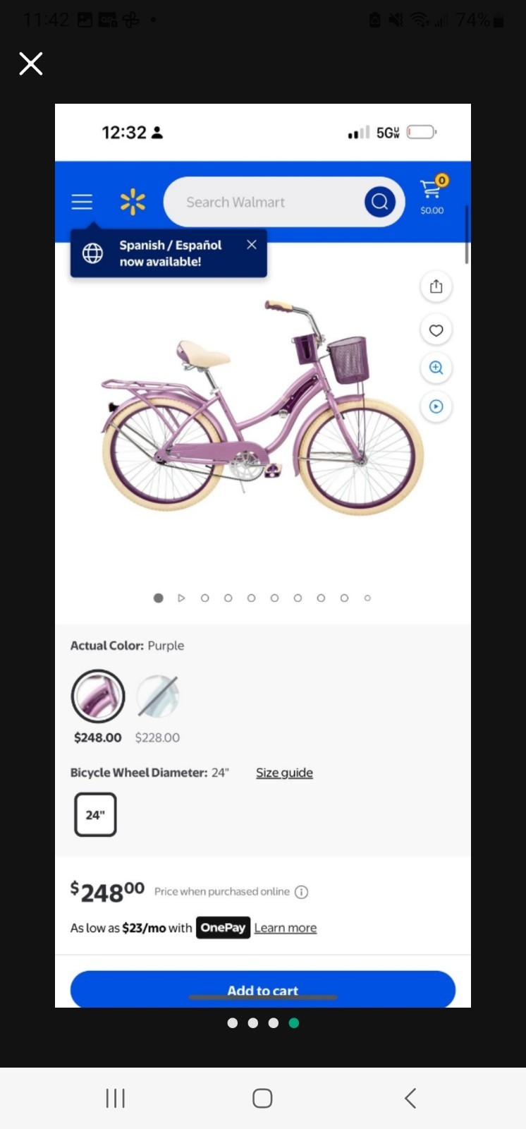 Huffy Nel Lusso Purple 24" Cruiser Bike, Basket, Coaster Bra