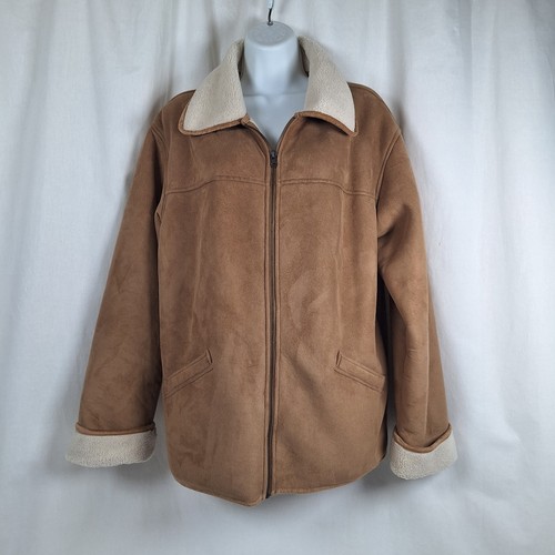St Johns Bay Womens Full Zip Jacket Coat Brown Tan Beige Sherpa Size L Large - Picture 1 of 4