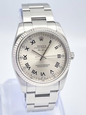 Rolex Air-King 114234 OP 34mm Silver Diamond Dial White Gold Bezel Fluted Roman