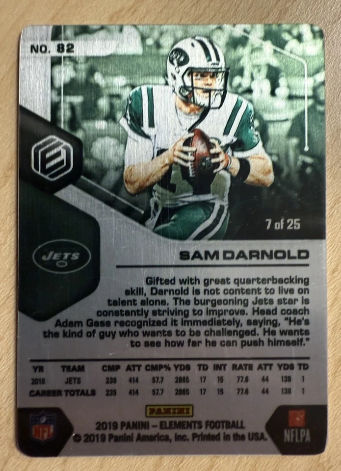 2019 Elements Sam Darnold /25 Gold SP Peel Still On! - Seattle Seahawks - Image 2 of 2