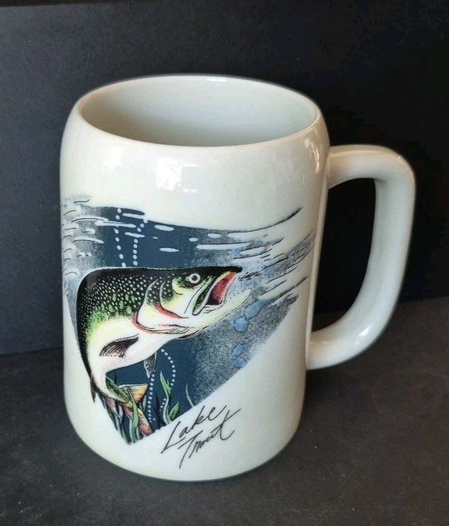 Lake Trout Fishing Canada Game Fish Mug GiftCraft L6T5H7 Vtg Ceramic Beer Stein