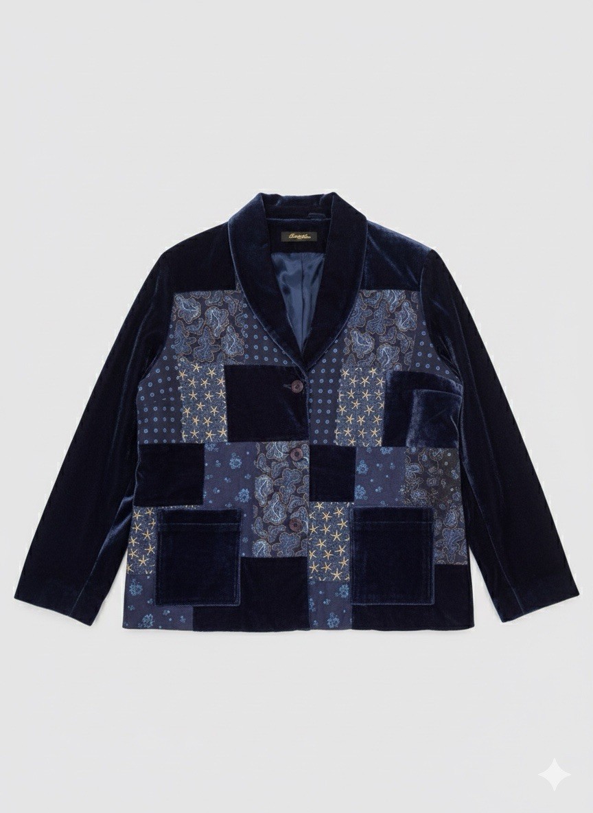 Vintage Changes By Together Patchwork Blue Velvet… - image 1