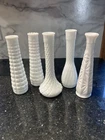 Lot Of 5 Vintage Bud Milk Glass Vases E O Brody Hoosier 8 3/4” & 9” Tall