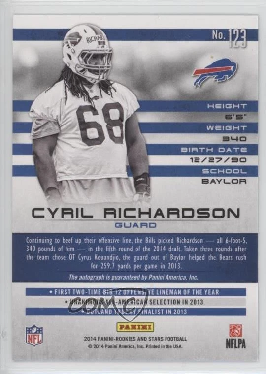 2014 Rookies & Stars Longevity Sapphire Signatures /25 Cyril Richardson Auto RC - Image 2 of 2