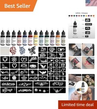 Skin-Friendly Temporary Tattoo Kit - 12 Colors, 49 Stencils for Creative Play