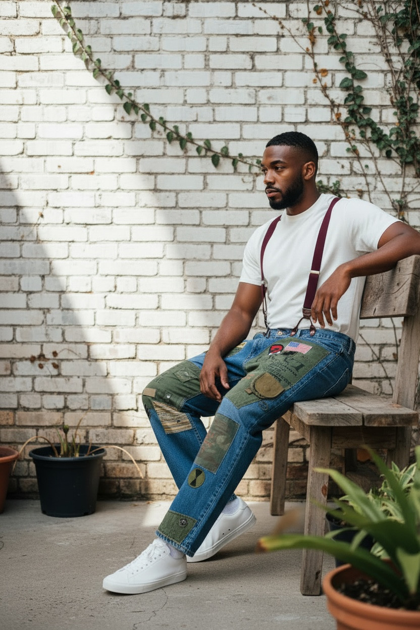 Upcycled Men Jeans 40x29-Patchwork Distressed fro… - image 11