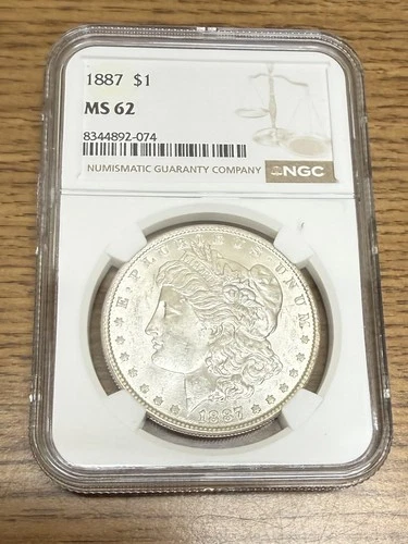 1887 Morgan Dollar 90% Fine Silver Graded MS62 by NGC (0.7734 Troy Oz.)