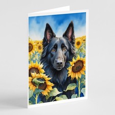 Caroline's Treasures Belgian Sheepdog in Sunflowers Greeting Cards Pack of 8