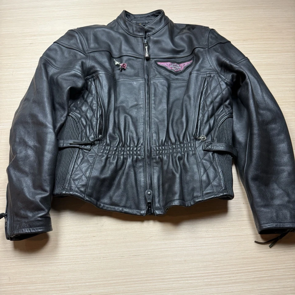 Chaqueta de cuero Harley Davidson Riding Gear para mujer XL rosa con cremallera motocicleta Foto 2 de 4