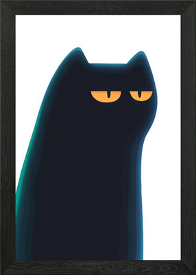 Grumpy Black Cat Illustration gerahmtes Wandbild Poster Leinwanddruck Bild