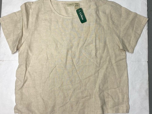 LL Bean womens 100% linen pullover Shirt Large Khaki Coastal Lightweight NEW NWT