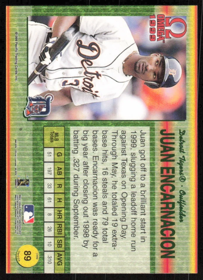 1999 Pacific Omega #89 Juan Encarnacion   - FREE SHIPPING - Image 2 of 2