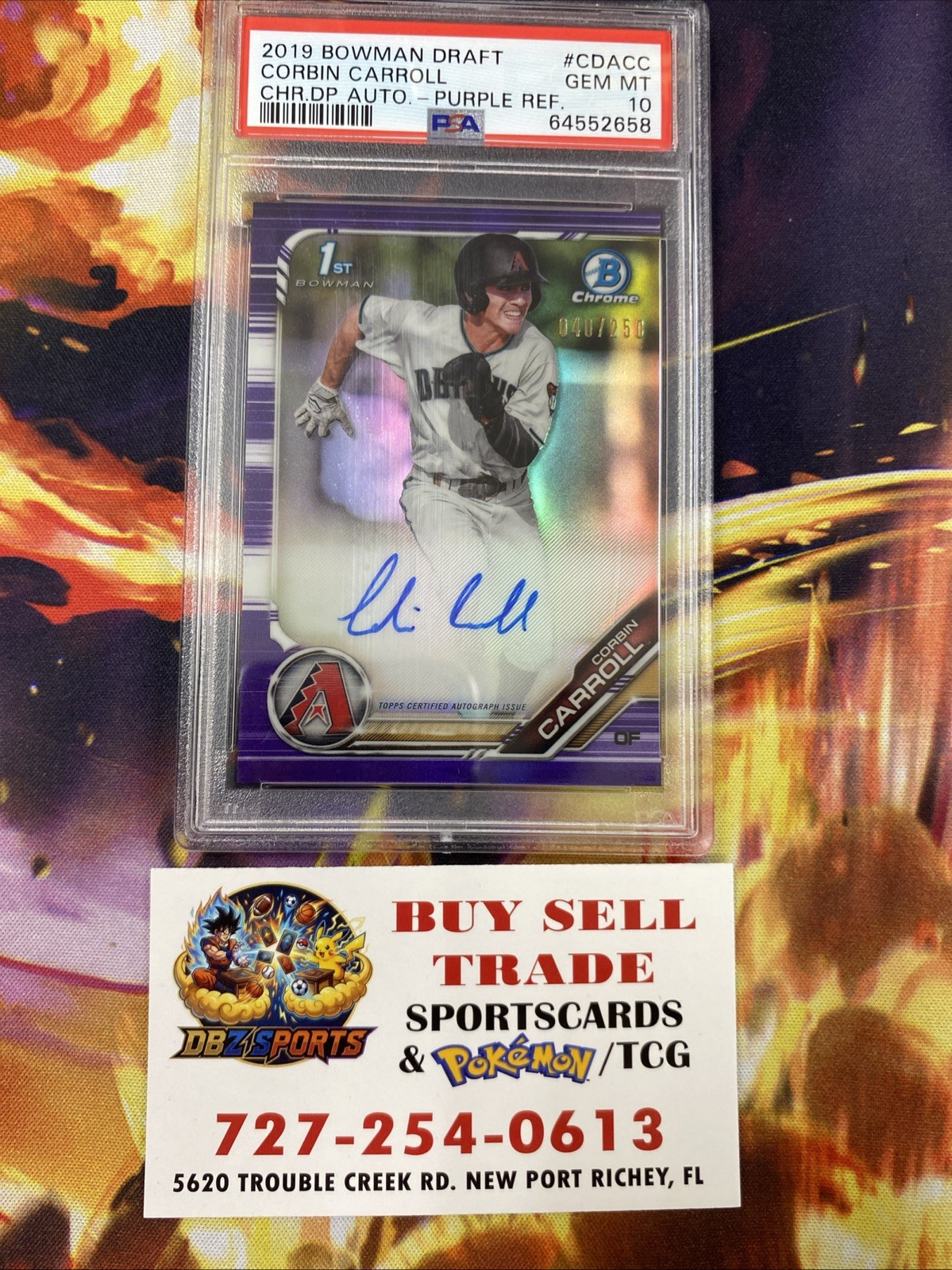 2019 Bowman Draft 1st Bowman Chrome Corbin Carroll Auto Purple Ref /250 Psa 10