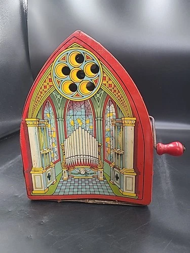 J. Chein Wind-Up Tin Litho Church Organ Vintage Music Figure, Does Not Work. MG