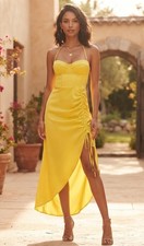 NWT PrettyLittleThing Womens Size 0 Yellow Corset Lace Up Halter Maxi Dress