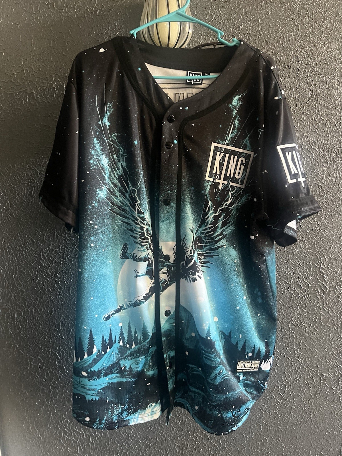 Sullivan King Winged Angel Baseball Jersey (Black/Teal)