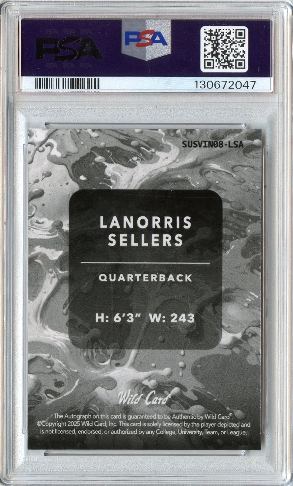 LANORRIS SELLERS 2025 WILD CARD SPLAT WAVE ROOKIE AUTO #'D 1/1 PSA 10 GEM MINT view 2
