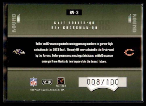 Kyle Boller Rex Grossman 2003 Playoff Contenders RC Autograph Dual Jersey # - Picture 2 of 2