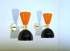 Applique da parete italiano Scone coppia 2 lampadine colore ARANCIONE/NERO