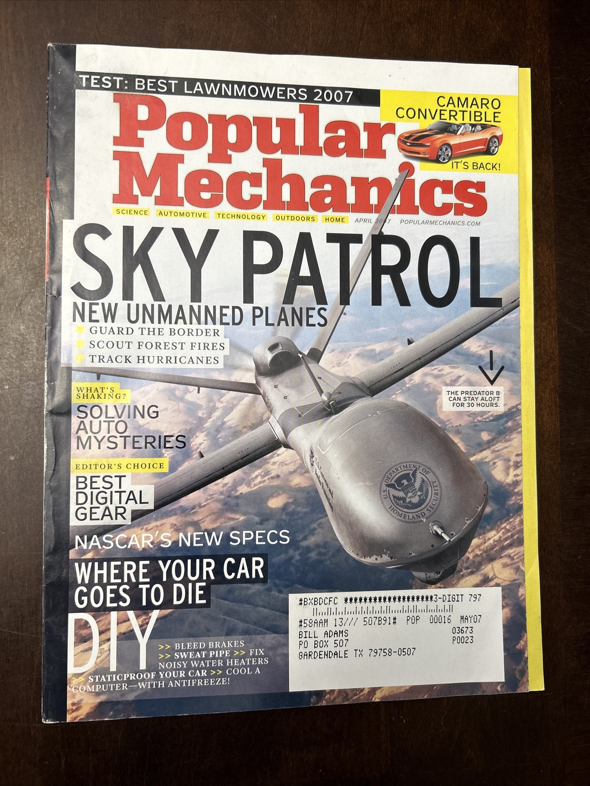 Popular Mechanics Magazine April 2007 Sky Patrol New Unmanned Planes New Camaro