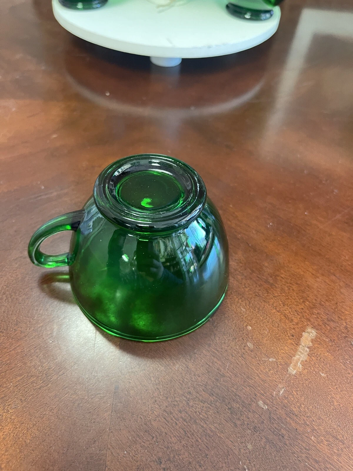 Vtg Anchor Hocking Forest Green Glass Punch Mugs Cups Tea Set Of 9