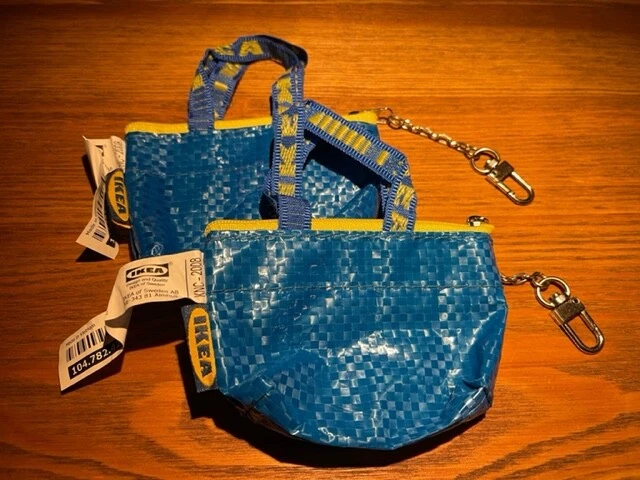 IKEA KNÖLIG 2x Tasche Schlüsselanhänger klein blau Geldbeutel Frakta 9x7 cm NEU