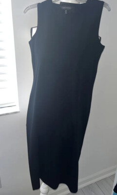 MING WANG SLEEVELESS KNIT  Dress stretch black knee lenght Roll it Up SIZE M NEW