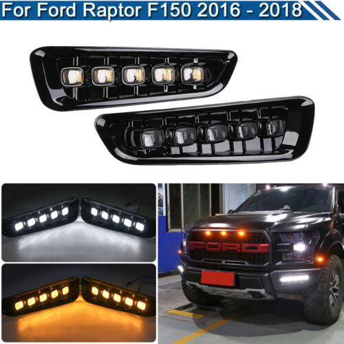 Daytime Running Lights LED DRL Fog Lamp Yellow Turn Signal For Ford Raptor F-150 - Foto 1 di 10