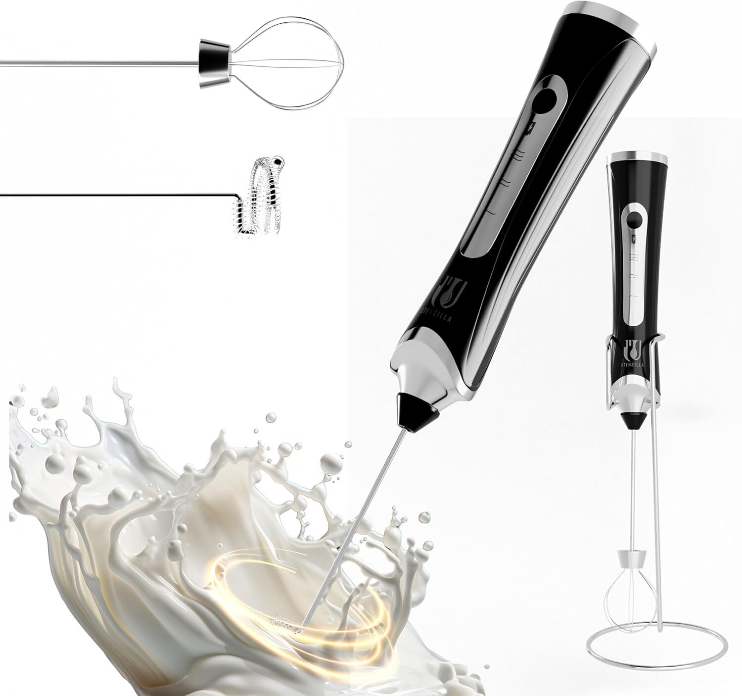 Rechargeable Handheld Milk Frother - Electric Foam Maker - Portable Black