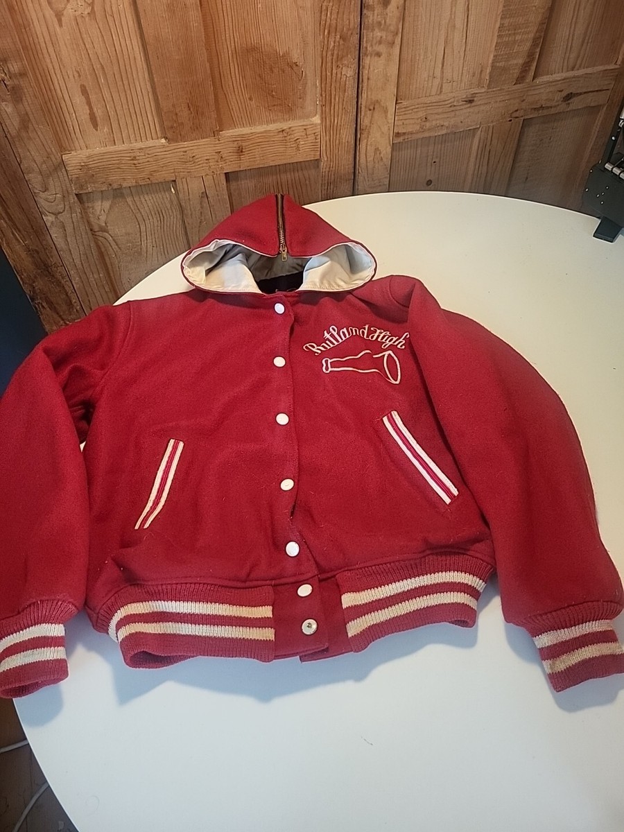 Vintage 80s Wool VARSITY JACKET Split Hood Snap Up S/M Vintage 80s Wool VARSITY JACKET Split Hood Snap Up S/M