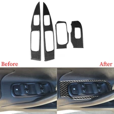 4Pcs Window Lift Switch Panel Cover Trim For Ford Fiesta 11-19 Real Carbon Fiber
