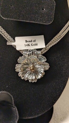 Collana catena di fiori scolpiti argento 925 e oro 14k argento Esposito / perla - Foto 9 di 13