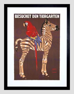 EXHIBITION COMMERCIAL AD ZOO ZEBRA PARROT GERMANY VINTAGE FRAMED PRINT B12X2814