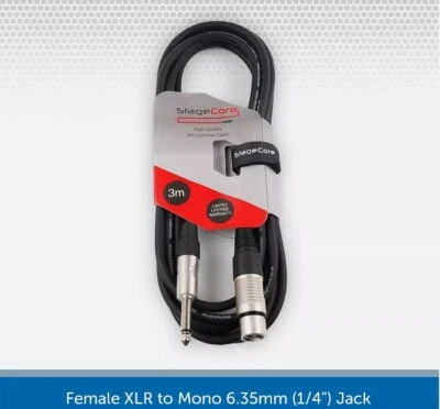 Stagecore 3M XLR Female to 6.35mm (1/4") Mono Jack Microphone Audio Cable Lead