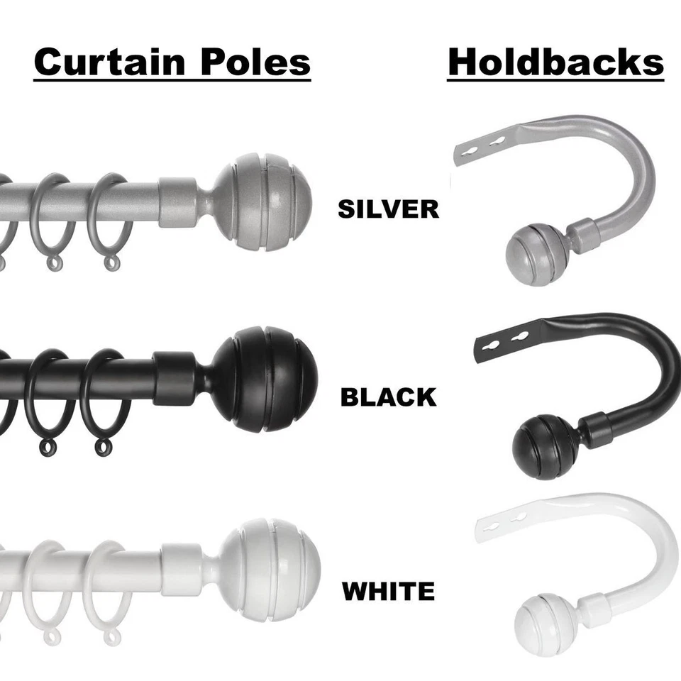 Extendable Metal Curtain Pole Track Rail Complete Set Includes Rings Finials etc - Image 3 of 4
