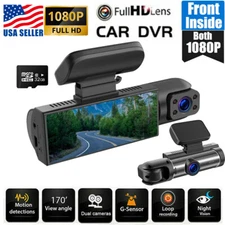 Car Dual Lens DVR Dash Cam 1080P Video Recorder G-Sensor Front and Inside Camera