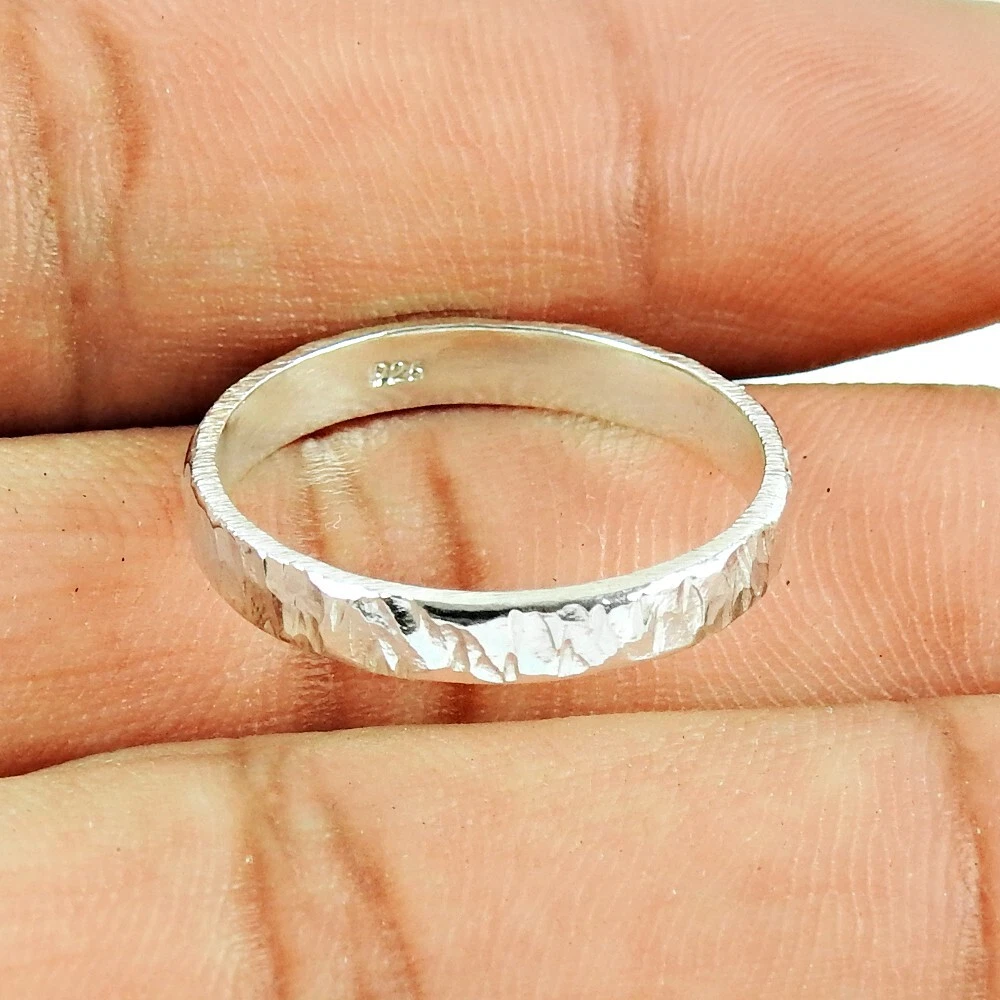Indian Artisan Jewelry 925 Solid Sterling Silver Band Ring Size 13