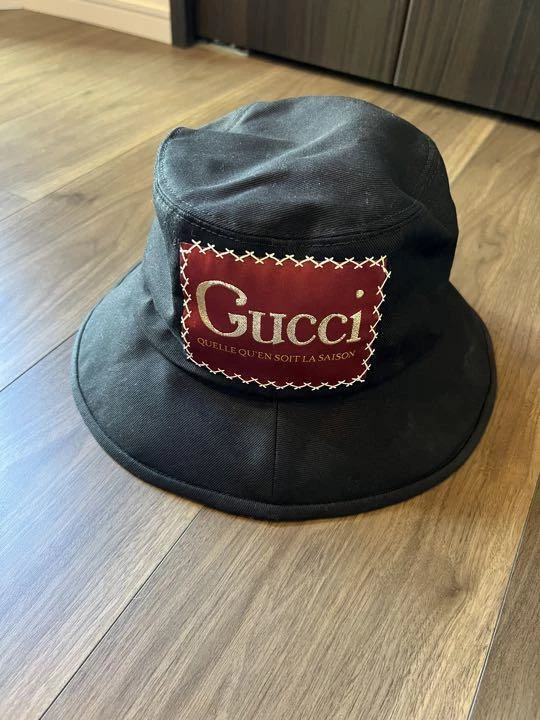 GUCCI Black Whatever The Season Bucket Hat Logo Print M Size 58cm Unisex