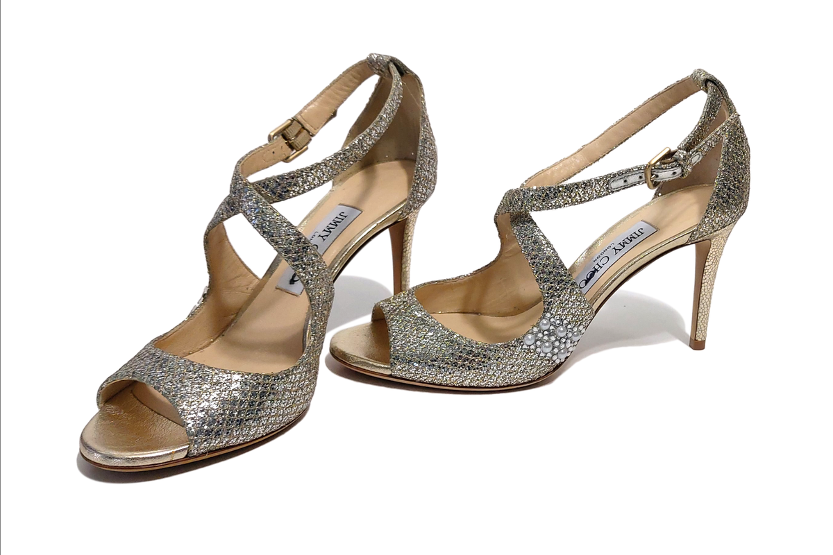 Jimmy Choo Emily 85 Champagne Gold Silver Glitter Leather EU Jimmy Choo Emily 85 Champagne Gold Silver Glitter Leather EU