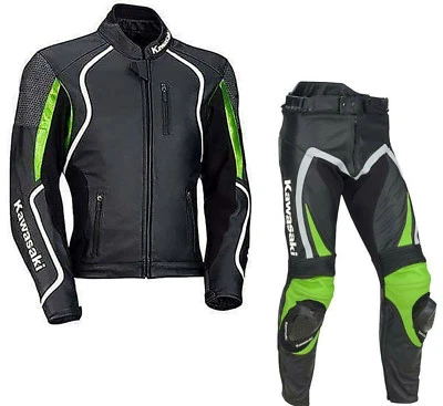 KAWASAKI Courses Combinaison de Moto en Cuir Hommes Moto en Cuir Veste Pantalon - Photo 1/3
