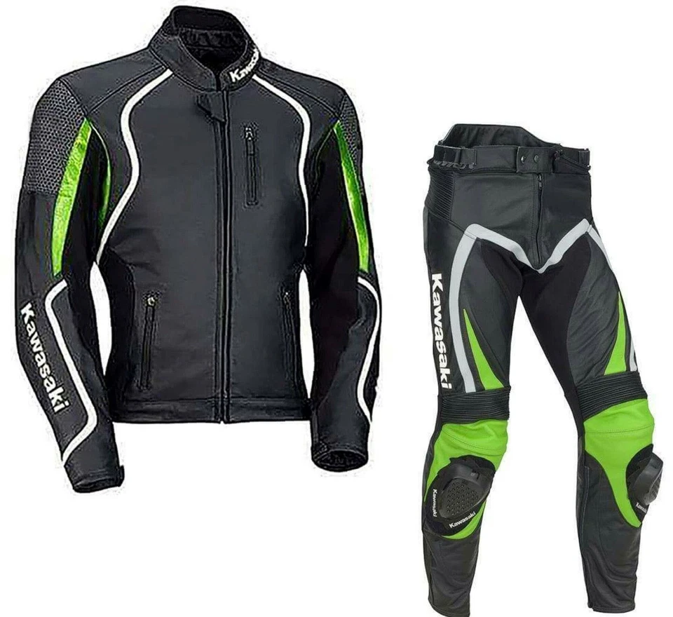 KAWASAKI Courses Combinaison de Moto en Cuir Hommes Moto en Cuir Veste Pantalon - Photo 1/3