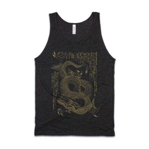 Japanese Dragon Calligraphy Tank Top Martial Arts Yoga Printed Vest Mens Womens - Picture 1 of 9