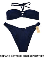 NWT American Eagle Aerie Navy Blue Striped Textured Swim Choose Top or Bottom
