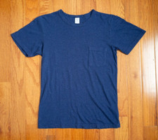 RARE VELVA SHEEN Blue Hemp Cotton Blend Pocket T-Shirt Sz S MADE IN USA