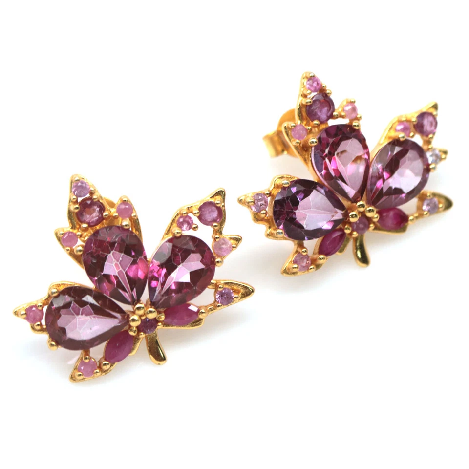 Plata de ley 925 6 x 8 mm. Pendientes de topacio místico rosa, rubí y zafiro Foto 2 de 4