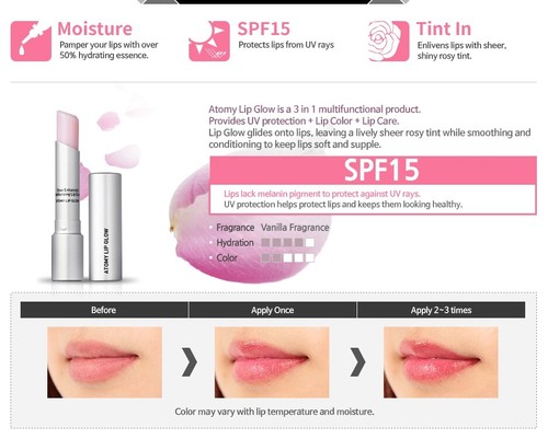 ATOMY Lip Glow SPF15 Lip Gloss 3.3g Korean Cosmetics Moisturizing Made in korea - Picture 4 of 7