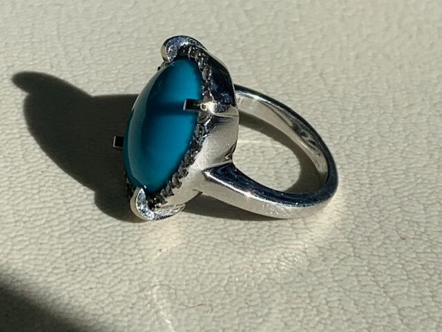 Anillo de cóctel oro blanco 14kt turquesa y diamantes naturales Foto 3 de 4