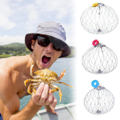 1*Fishing Net Cage Automatic Open Closing Fishing Crab Trap Steel Wire Crab Net